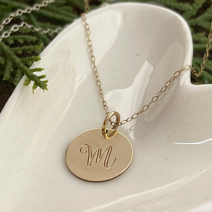 Script Initial Necklace, fancy initials, gold and silver, hand